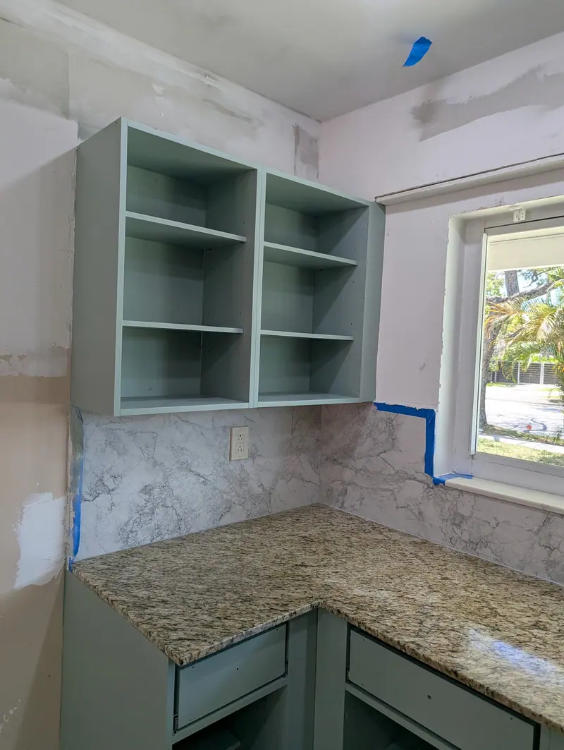 Refinished open upper cabinet boxes, interiors included, North Miami